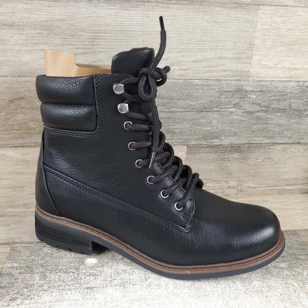 Born b.o.c. Cassidy Womens Ankle Lug Sole Boots Sz 9 Black Leather Lace-Up